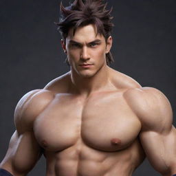 Create a detailed portrait of Sett from the video game 'League of Legends', emphasizing his formidable physique and charismatic appearance.