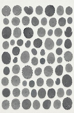 A highly detailed and artistic representation of 36 unique fingerprints, arranged in an aesthetically pleasing pattern