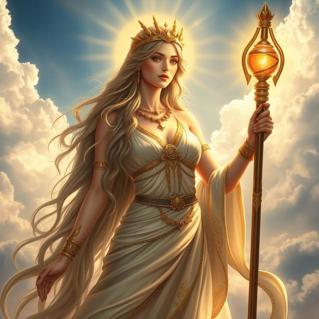 A breathtaking woman depicted as a majestic goddess, exuding power and beauty