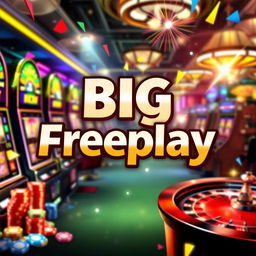 A vibrant and exciting promotional image for a casino event titled 'Big Freeplay'