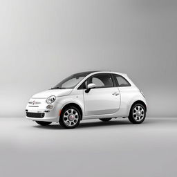 A sleek white Fiat 500 Dolcevita parked gracefully against a smooth, minimalist gray background