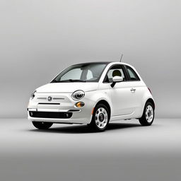 A sleek white Fiat 500 Dolcevita parked gracefully against a smooth, minimalist gray background