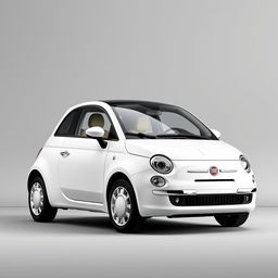 A sleek white Fiat 500 Dolcevita parked gracefully against a smooth, minimalist gray background