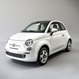 A sleek white Fiat 500 Dolcevita parked gracefully against a smooth, minimalist gray background