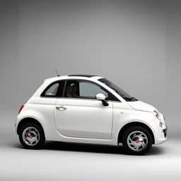 A sleek white Fiat 500 Dolcevita parked elegantly against a smooth, minimalist gray background