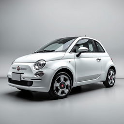 A sleek white Fiat 500 Dolcevita parked elegantly against a smooth, minimalist gray background