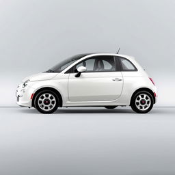 A sleek white Fiat 500 Dolcevita parked elegantly against a smooth, minimalist gray background