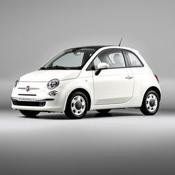 A sleek white Fiat 500 Dolcevita parked elegantly against a smooth, minimalist gray background