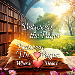 A captivating book cover design for the story titled 'Between the Pages: Where Words Meet Heart