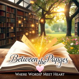 A captivating book cover design for the story titled 'Between the Pages: Where Words Meet Heart