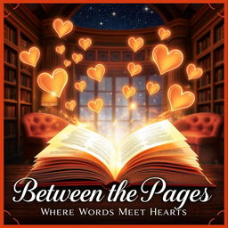 An enchanting book cover design for the story titled 'Between the Pages: Where Words Meet Hearts