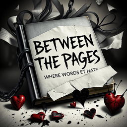 A powerful and evocative book cover design for the story titled 'Between the Pages: Where Words Meet Hate