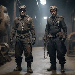 Factorypunk villains, outfitted in twisted takes on early industrial workwear laced with an abundance of chains, gears, and riveted armor. Their intimidating presence is magnified by smoke-spewing contraptions and grinding industrial implements.