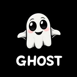 A logo design featuring a stylized ghost with big black eyes