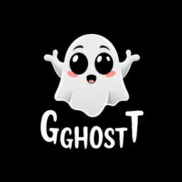 A logo design featuring a stylized ghost with big black eyes