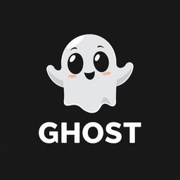 A logo design featuring a stylized ghost with big black eyes