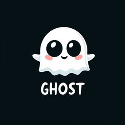 A logo design featuring a stylized ghost with big black eyes