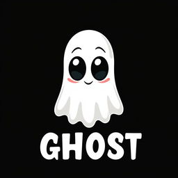 A logo design featuring a stylized ghost with big black eyes