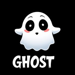 A logo design featuring a stylized ghost with big black eyes