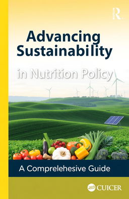 A visually compelling book cover for 'Advancing Sustainability in Nutrition Policy'