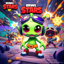 A striking digital artwork featuring the alien character from Brawl Stars, known for its vibrant colors and playful design