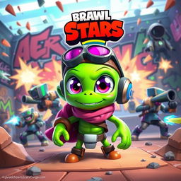 A striking digital artwork featuring the alien character from Brawl Stars, known for its vibrant colors and playful design