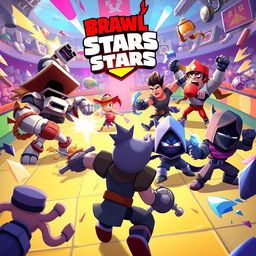 A vivid digital artwork capturing the essence of Brawl Stars, showcasing a dynamic scene with various brawlers fighting in a colorful arena