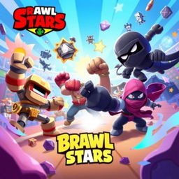 A vivid digital artwork capturing the essence of Brawl Stars, showcasing a dynamic scene with various brawlers fighting in a colorful arena