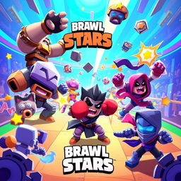 A vivid digital artwork capturing the essence of Brawl Stars, showcasing a dynamic scene with various brawlers fighting in a colorful arena