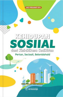 A modern book cover design for a book titled 'Kehidupan Sosial dan Kondisi Lingkungan Sekitar'