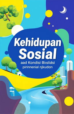 A modern book cover design for a book titled 'Kehidupan Sosial dan Kondisi Lingkungan Sekitar'