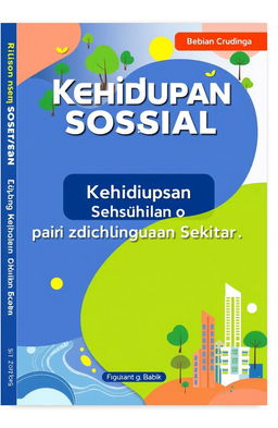 A modern book cover design for a book titled 'Kehidupan Sosial dan Kondisi Lingkungan Sekitar'