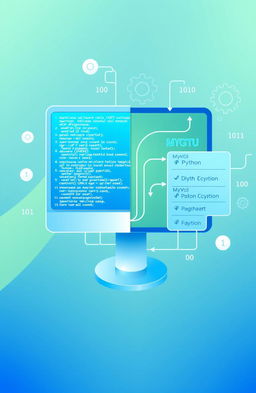 A visually appealing digital illustration representing the concept of computer science focusing on Python programming and MySQL databases