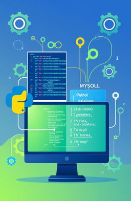 A visually appealing digital illustration representing the concept of computer science focusing on Python programming and MySQL databases