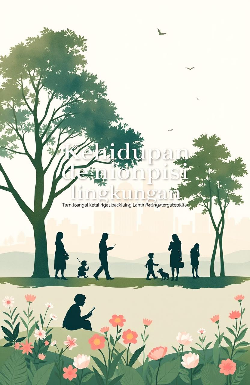 Aesthetic book cover for an educational book titled 'Kehidupan Sosial dan Kondisi Lingkungan Sekitar'