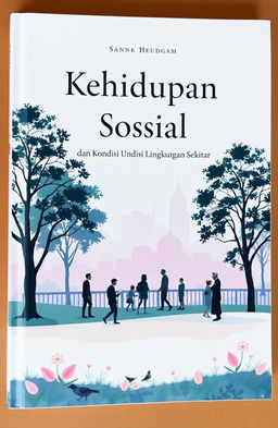 Aesthetic book cover for an educational book titled 'Kehidupan Sosial dan Kondisi Lingkungan Sekitar'