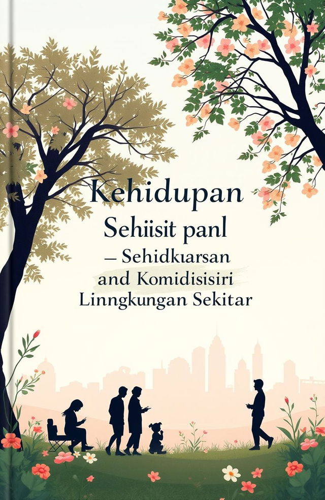 Aesthetic book cover for an educational book titled 'Kehidupan Sosial dan Kondisi Lingkungan Sekitar'