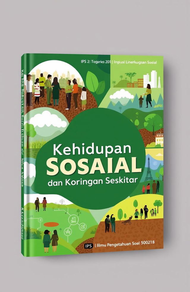 A modern book cover design for an IPS (Ilmu Pengetahuan Sosial) title called "Kehidupan Sosial dan Kondisi Lingkungan Sekitar"