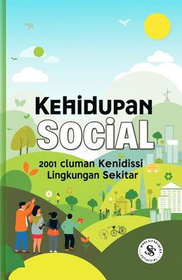 A modern book cover design for an IPS (Ilmu Pengetahuan Sosial) title called "Kehidupan Sosial dan Kondisi Lingkungan Sekitar"