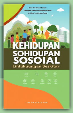 A modern book cover design for an IPS (Ilmu Pengetahuan Sosial) title called "Kehidupan Sosial dan Kondisi Lingkungan Sekitar"