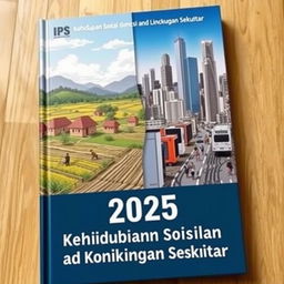 A book cover for an IPS book titled 'Kehidupan Sosial dan Kondisi Lingkungan Sekitar'