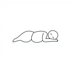 An oversimplified stick figure composed of three oval shapes, arranged to lie on its side in a sleeping position