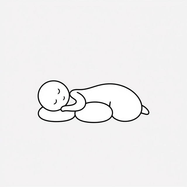 An oversimplified stick figure composed of three oval shapes, arranged to lie on its side in a sleeping position