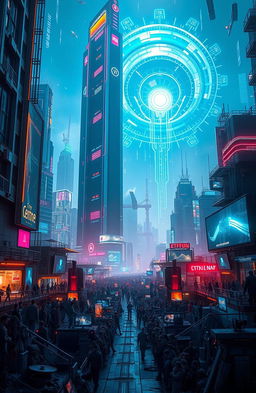 A futuristic utopia showcasing a tech-controlled society, contrasting the lives of the rich and the poor