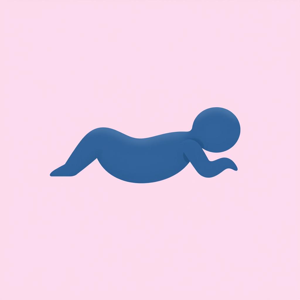 An oversimplified figure viewed from the side, lying in a fetal position