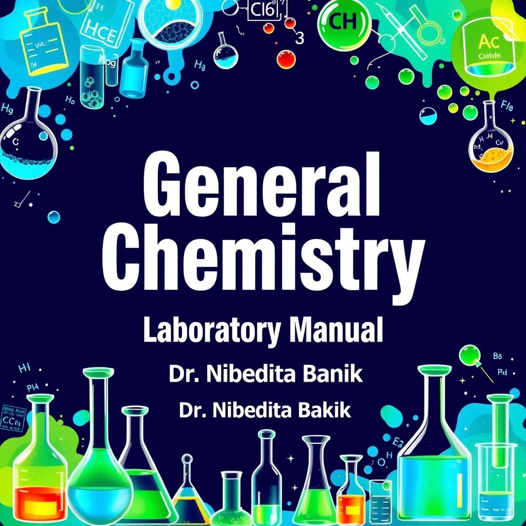 A visually engaging cover design for a General Chemistry Laboratory Manual, featuring the title 'General Chemistry Laboratory Manual' in bold, modern typography at the center