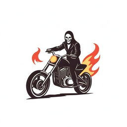 Design a ghost rider logo with mystical and magical elements. The rider should be on a flaming motorcycle, cloaked in a ghostly aura.