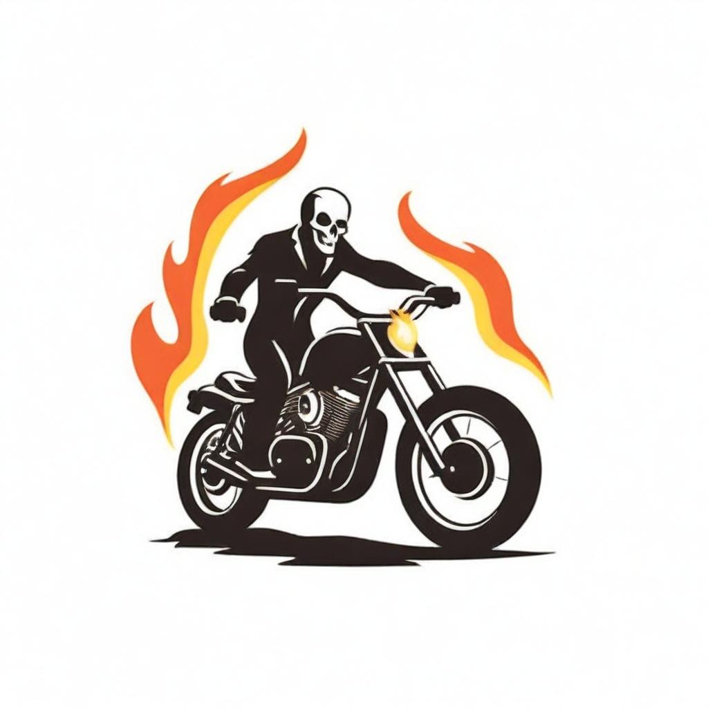 Design a ghost rider logo with mystical and magical elements. The rider should be on a flaming motorcycle, cloaked in a ghostly aura.