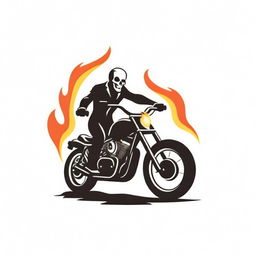 Design a ghost rider logo with mystical and magical elements. The rider should be on a flaming motorcycle, cloaked in a ghostly aura.