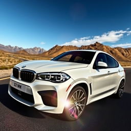 A sleek and powerful BMW X6 M parked in a dynamic outdoor setting, showcasing its aggressive stance and sporty design